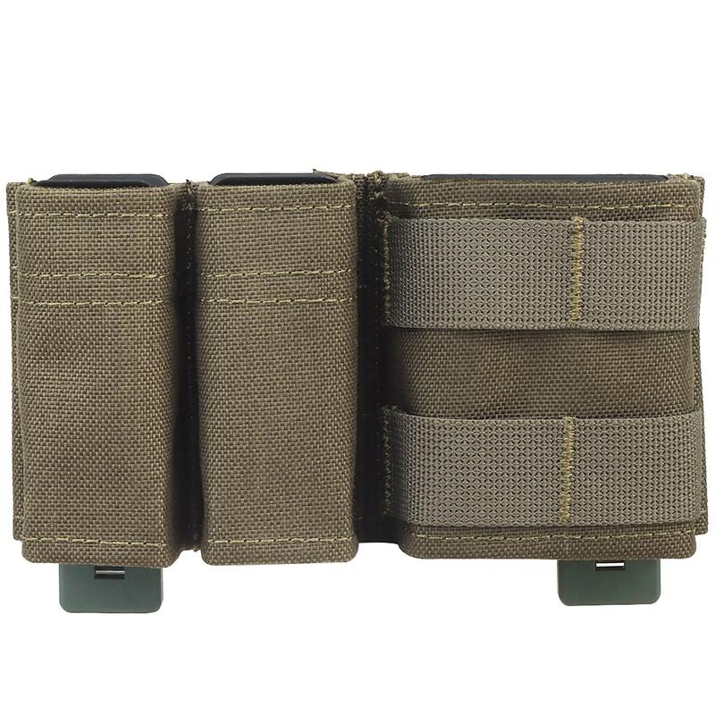 IDOGEAR Tactical Triple Magazine Pouch with MOLLE Clip Double 9MM and Single 556 Mag Holder with Hard Insert Carrier Quick Draw MG-F-06