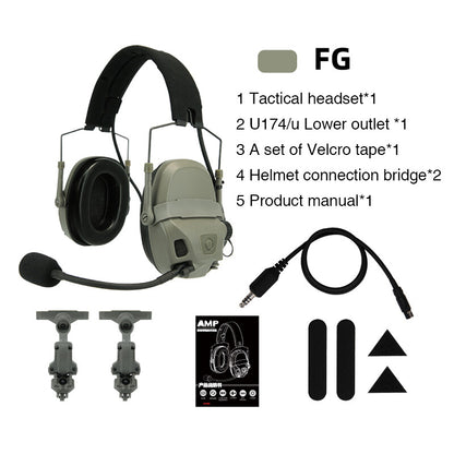 FMA&FCS AMP Tactical Headset For Communication With Noise Reduction Quick Release Switch V60 PTT Upgraded