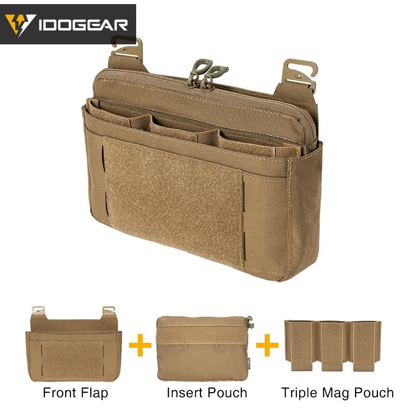 IDOGEAR Tactical DOPE Triple Mag Pouch+front Flap+insert Pouch 500D Nylon Military Camping Hiking Outdoor Multifunctional Quick Release Set