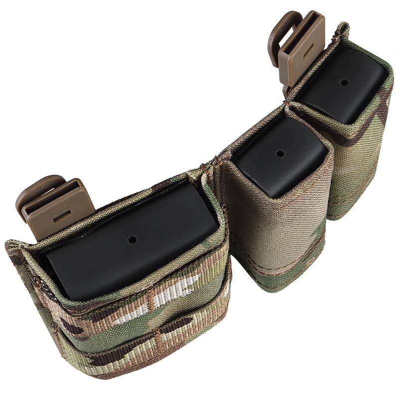 IDOGEAR Tactical Triple Magazine Pouch with MOLLE Clip Double 9MM and Single 556 Mag Holder with Hard Insert Carrier Quick Draw MG-F-06