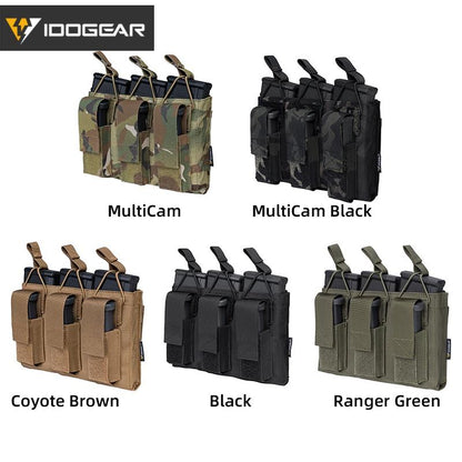 IDOGEAR Tactical Triple Magazine Pouch For 9mm & 556 Mag Carrier Triple Open Top MOLLE Mag Pouch 3545