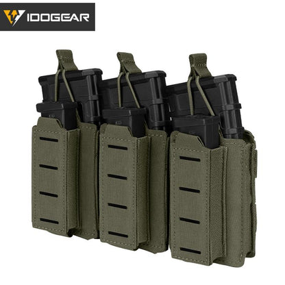 IDOGEAR Tactical Triple Magazine Pouch MilitaryLSR Triple Mag Pouch  9mm 556 Carrier Holder MOLLE Laser Cut Waist Belt Pouch 3570