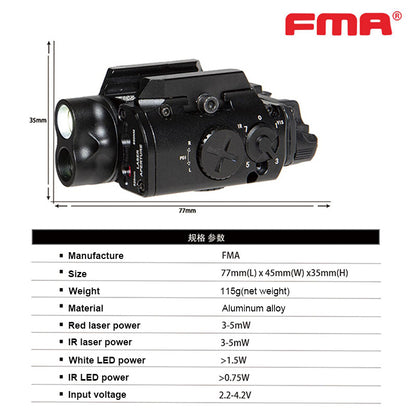 FMA Tactical Flashlight XVL4 IRC Light With Red Las-er LED Torch Outdoor Military Gear TB1407