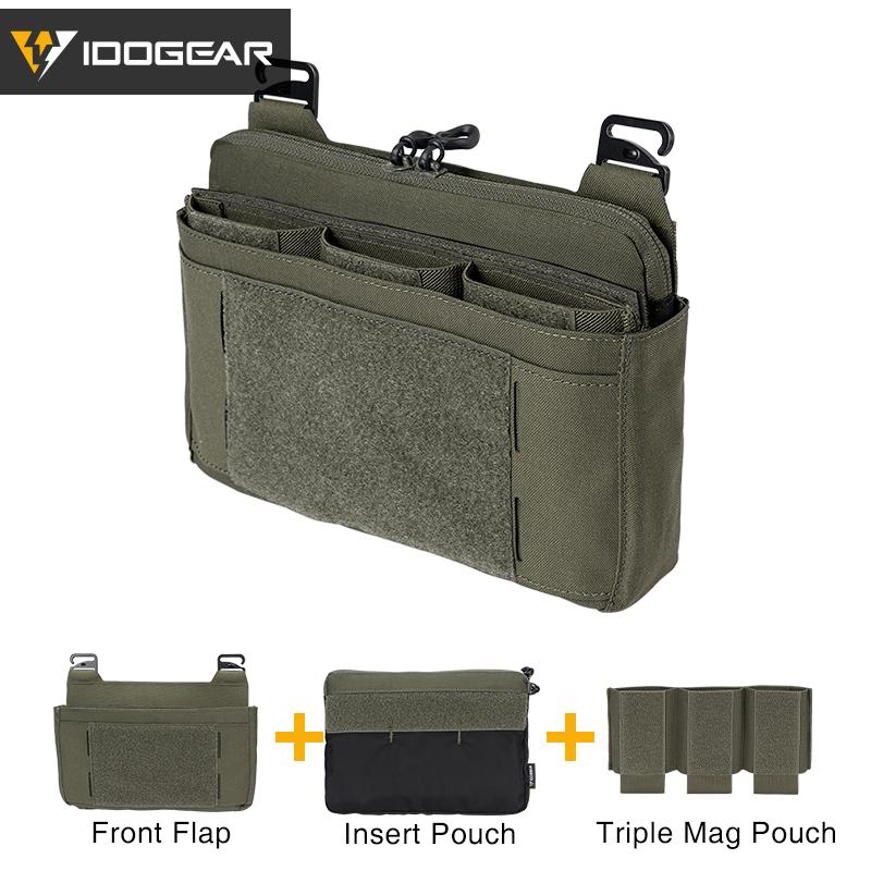 IDOGEAR Tactical DOPE Triple Mag Pouch+front Flap+insert Pouch 500D Nylon Military Camping Hiking Outdoor Multifunctional Quick Release Set