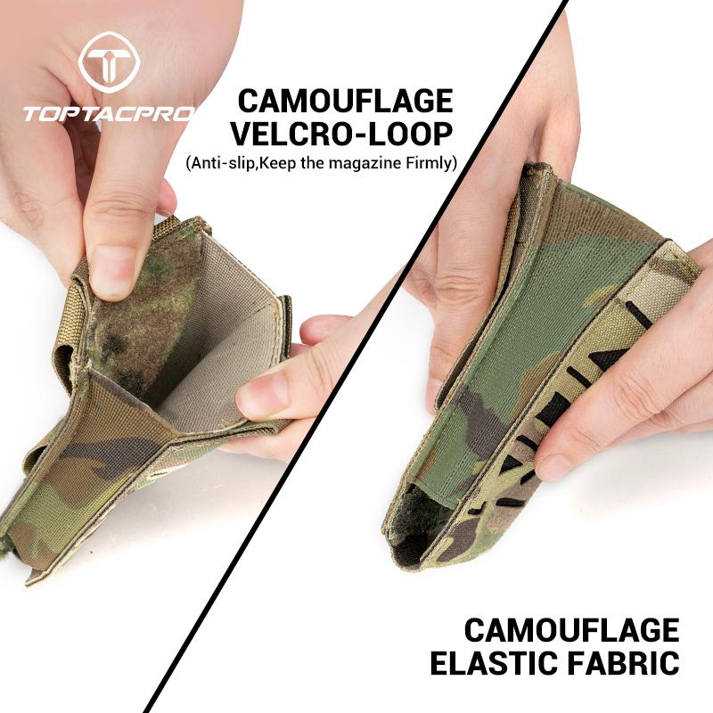 TOPTACPRO Tactical Single Mag Pouch for 556 Mag Open Top Quick Draw Military MOLLE Mag Carrier Nylon Tactical Belt-Pouch Tactical Camouflage Mag Pouch 8514