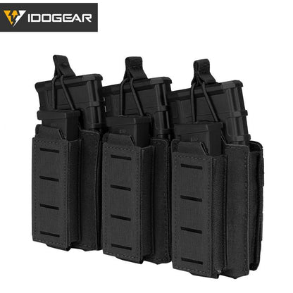 IDOGEAR Tactical Triple Magazine Pouch MilitaryLSR Triple Mag Pouch  9mm 556 Carrier Holder MOLLE Laser Cut Waist Belt Pouch 3570