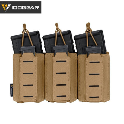 IDOGEAR Tactical Triple Magazine Pouch MilitaryLSR Triple Mag Pouch  9mm 556 Carrier Holder MOLLE Laser Cut Waist Belt Pouch 3570