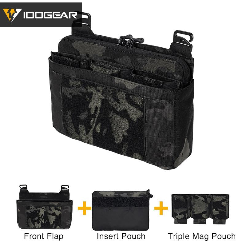 IDOGEAR Tactical DOPE Triple Mag Pouch+front Flap+insert Pouch 500D Nylon Military Camping Hiking Outdoor Multifunctional Quick Release Set