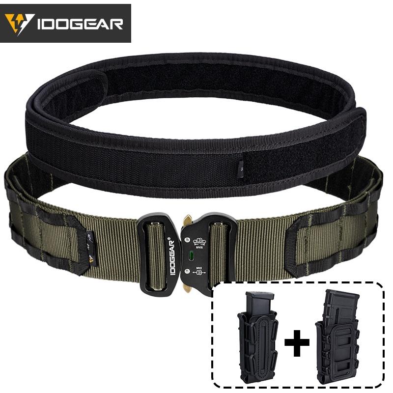 IDOGEAR 2 Inch Tactical Belt with Magazine Pouch Set for 9mm 556 Mag Soft Shell Mag Pouch With MOLLE Belt Military Combat Belt 3414