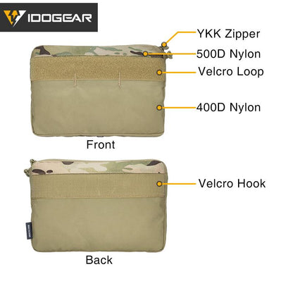 IDOGEAR Tactical DOPE FERRO Front Panel Pouch Insertion Pouch 500D Nylon YKK Velcro Hook&Loop Split Bag Tactical Vest Front Chest Bag Outdoor Hiking Camping Military 3597