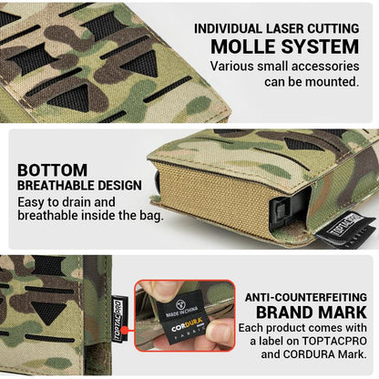 TOPTACPRO Tactical Single Mag Pouch for 556 Mag Open Top Quick Draw Military MOLLE Mag Carrier Nylon Tactical Belt-Pouch Tactical Camouflage Mag Pouch 8514