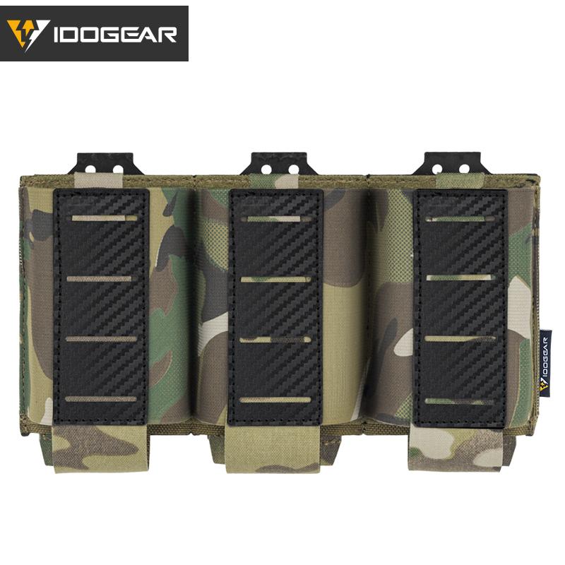 IDOGEAR Tactical Triple Magazine Pouch For 5.56 Mag Carbon fiber Nylon Elastic MOLLE Mag Holder Lightweight Anti-slip 3592