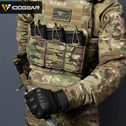 Hot IDOGEAR Tactical Triple Mag Pouch LSR 556 Pouch Military MOLLE Magazine Carrier Holder Pouch Laser Cut 3567