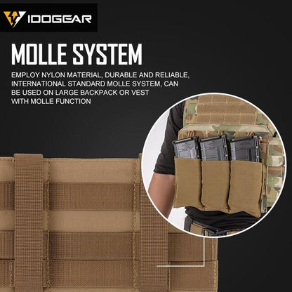 IDOGEAR Tactical Triple Magazine Pouch 556 Mag Pouch Fast Draw Military MOLLE Mag Carrier Open Top Elasticity Cloth 3555