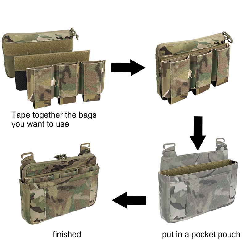 IDOGEAR Tactical DOPE 556 Triple Mag Pouch 500D Velcro Hook&loop Chest Front Panel Partition Pouch Attachable Outdoor Military Hiking Camping 3598