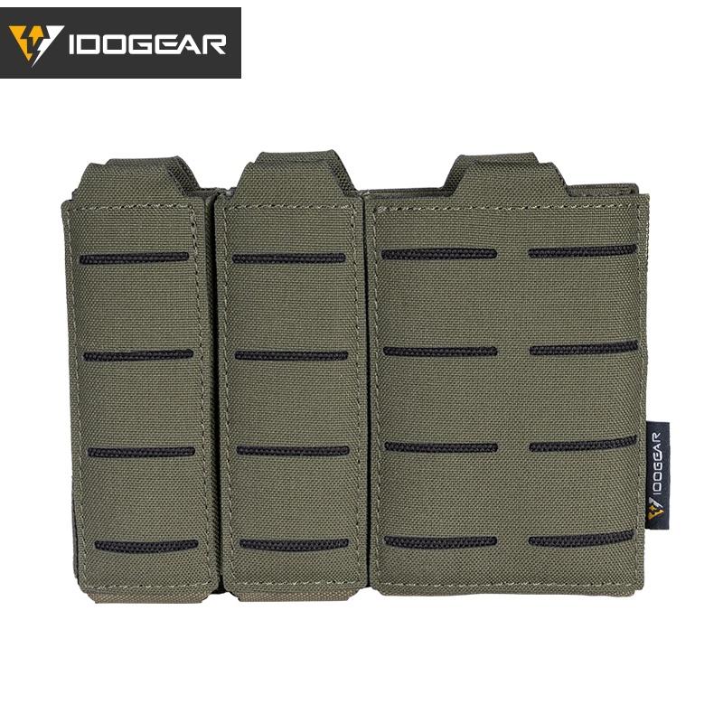 IDOGEAR Tactical Triple Magazine Pouch For Double 9MM and Single 556 Mag Military MOLLE Mag Pouch 3586