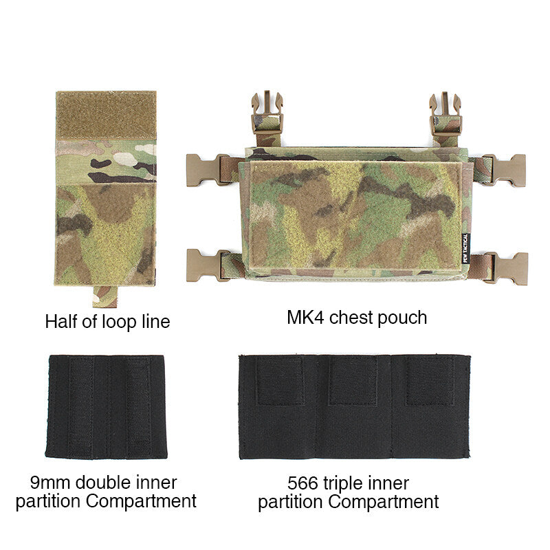 IDOGEAR PEW Tactical MK3 MK4 Front Panel Pouch Chest Rig Quick Release Modular Magazine Pouch with Inner Triple 556 Magazine Pouch VT06