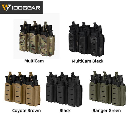 IDOGEAR Tactical Triple Magazine Pouch MilitaryLSR Triple Mag Pouch  9mm 556 Carrier Holder MOLLE Laser Cut Waist Belt Pouch 3570