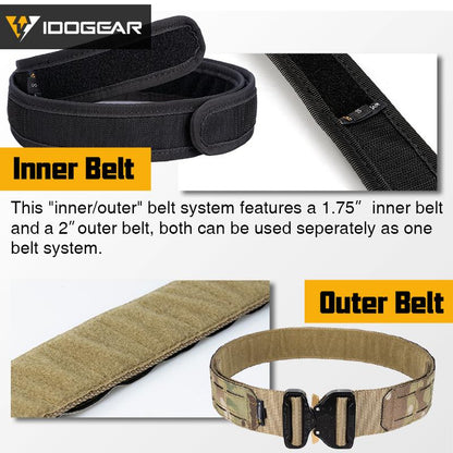 IDOGEAR 2" Tactical Belt Metal COBRA Buckle Military Laser Cut Combat Belt MOLLE Mens Belt Quick Release 3421