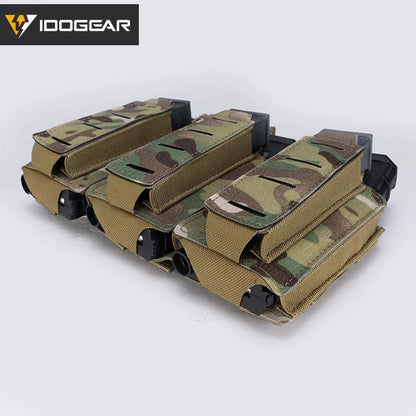 IDOGEAR Tactical Triple Magazine Pouch MilitaryLSR Triple Mag Pouch  9mm 556 Carrier Holder MOLLE Laser Cut Waist Belt Pouch 3570