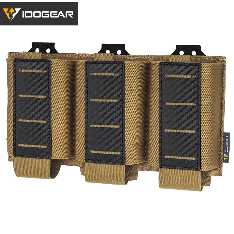 IDOGEAR Tactical Triple Magazine Pouch For 5.56 Mag Carbon fiber Nylon Elastic MOLLE Mag Holder Lightweight Anti-slip 3592