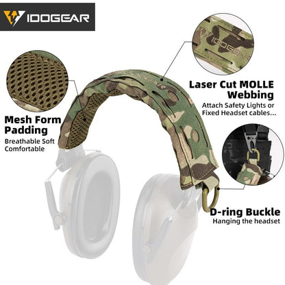 IDOGEAR Tactical Headset Cover with D-Buckle Hanger MOLLE Laser Cut Nylon Universal Headset Cover Pads Camouflage Headset Protective Breathable Cloth 3948