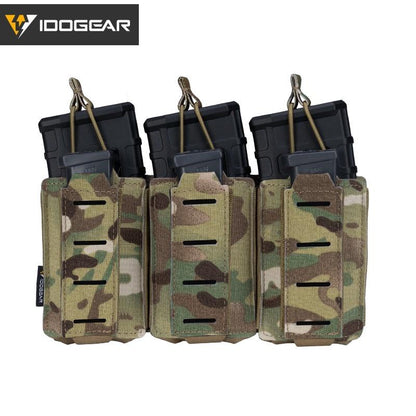 IDOGEAR Tactical Triple Magazine Pouch MilitaryLSR Triple Mag Pouch  9mm 556 Carrier Holder MOLLE Laser Cut Waist Belt Pouch 3570