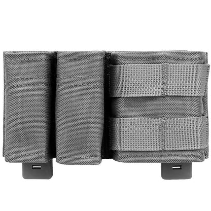 IDOGEAR Tactical Triple Magazine Pouch with MOLLE Clip Double 9MM and Single 556 Mag Holder with Hard Insert Carrier Quick Draw MG-F-06