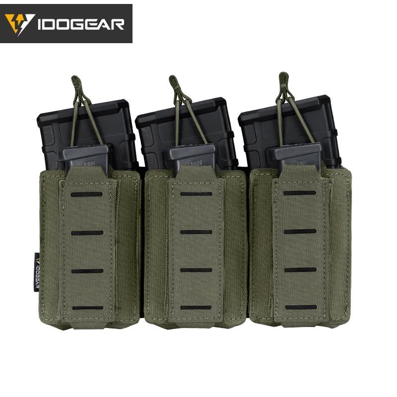 IDOGEAR Tactical Triple Magazine Pouch MilitaryLSR Triple Mag Pouch  9mm 556 Carrier Holder MOLLE Laser Cut Waist Belt Pouch 3570