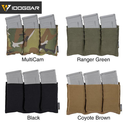 IDOGEAR Tactical Triple Magazine Pouch 556 Mag Pouch Fast Draw Military MOLLE Mag Carrier Open Top Elasticity Cloth 3555