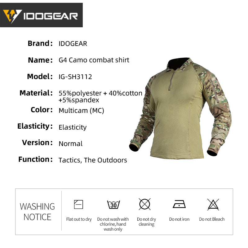 IDOGEAR G4 tactical Shirt With Elbow Pads Tactical Shirt Camo Multicam Hunting Shirt 3112