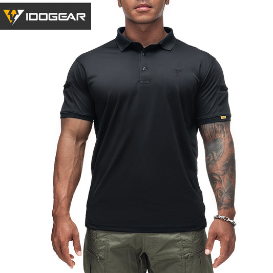 IDOGEAR Men's Tactical T-Shirt Short Sleeve Polo Shirt Quick Dry Plain Polo Shirt Breathable Lapel Neck Top 3113