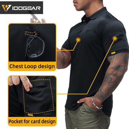 IDOGEAR Men's Tactical T-Shirt Short Sleeve Polo Shirt Quick Dry Plain Polo Shirt Breathable Lapel Neck Top 3113