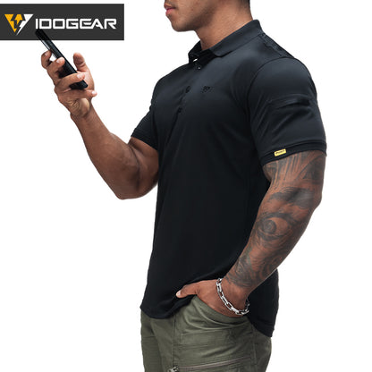 IDOGEAR Men's Tactical T-Shirt Short Sleeve Polo Shirt Quick Dry Plain Polo Shirt Breathable Lapel Neck Top 3113