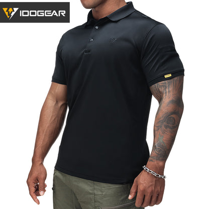 IDOGEAR Men's Tactical T-Shirt Short Sleeve Polo Shirt Quick Dry Plain Polo Shirt Breathable Lapel Neck Top 3113