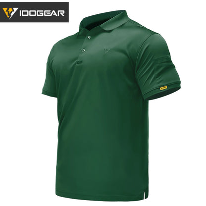 IDOGEAR Men's Tactical T-Shirt Short Sleeve Polo Shirt Quick Dry Plain Polo Shirt Breathable Lapel Neck Top 3113