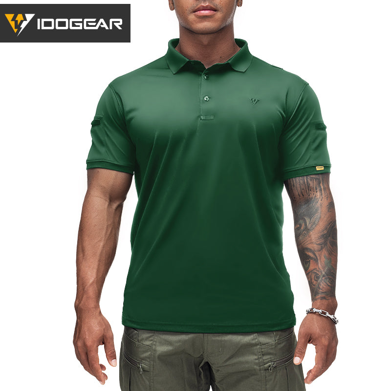 IDOGEAR Men's Tactical T-Shirt Short Sleeve Polo Shirt Quick Dry Plain Polo Shirt Breathable Lapel Neck Top 3113