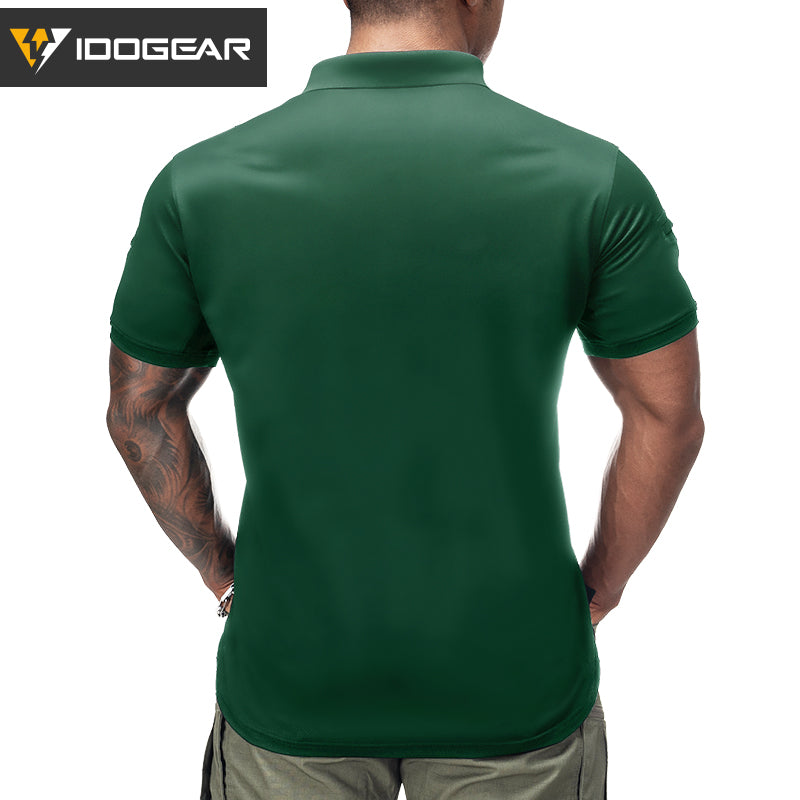 IDOGEAR Men's Tactical T-Shirt Short Sleeve Polo Shirt Quick Dry Plain Polo Shirt Breathable Lapel Neck Top 3113