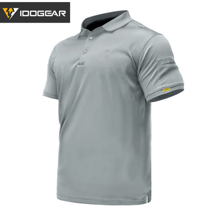 IDOGEAR Men's Tactical T-Shirt Short Sleeve Polo Shirt Quick Dry Plain Polo Shirt Breathable Lapel Neck Top 3113