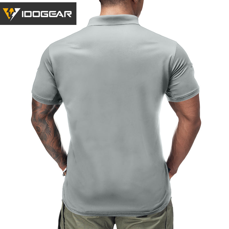 IDOGEAR Men's Tactical T-Shirt Short Sleeve Polo Shirt Quick Dry Plain Polo Shirt Breathable Lapel Neck Top 3113