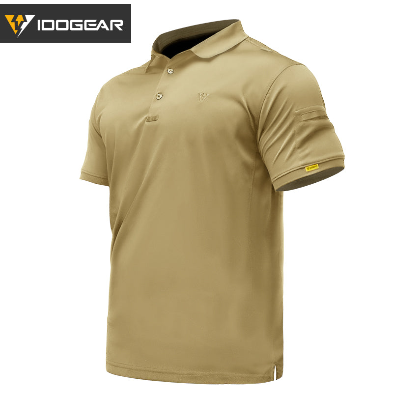 IDOGEAR Men's Tactical T-Shirt Short Sleeve Polo Shirt Quick Dry Plain Polo Shirt Breathable Lapel Neck Top 3113