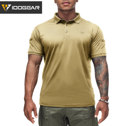 IDOGEAR Men's Tactical T-Shirt Short Sleeve Polo Shirt Quick Dry Plain Polo Shirt Breathable Lapel Neck Top 3113