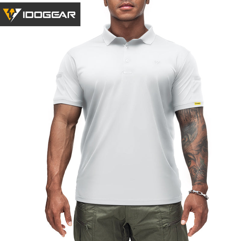 IDOGEAR Men's Tactical T-Shirt Short Sleeve Polo Shirt Quick Dry Plain Polo Shirt Breathable Lapel Neck Top 3113