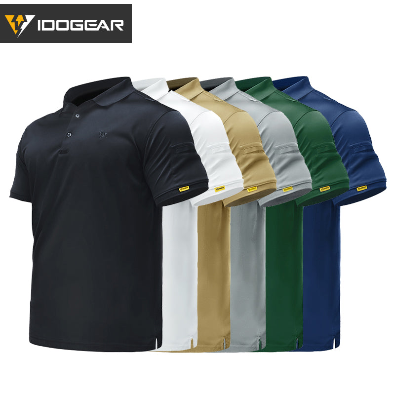 IDOGEAR Men's Tactical T-Shirt Short Sleeve Polo Shirt Quick Dry Plain Polo Shirt Breathable Lapel Neck Top 3113