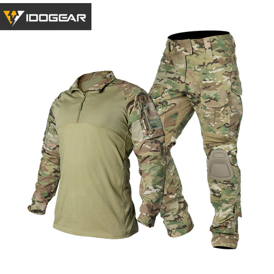 IDOGEAR Men's Tactical Combat Shirt and Pants Set Long Sleeve Multicam Hunting Military Uniform 1/4 Zip UT3011