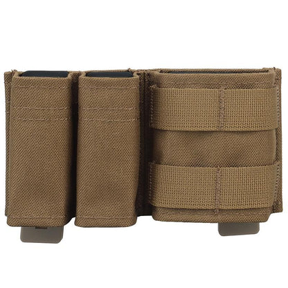 IDOGEAR Tactical Triple Magazine Pouch with MOLLE Clip Double 9MM and Single 556 Mag Holder with Hard Insert Carrier Quick Draw MG-F-06