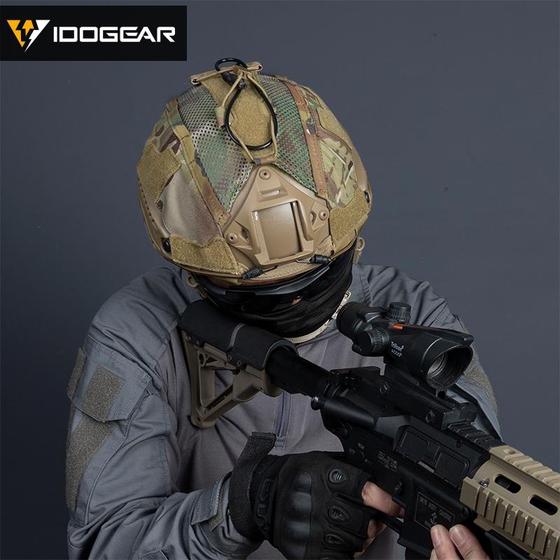 IDOGEAR Tactical Helmet Cover For Maritime Helmet with NVG Battery Pouch Hook&loop Style Camo Headwear 3812