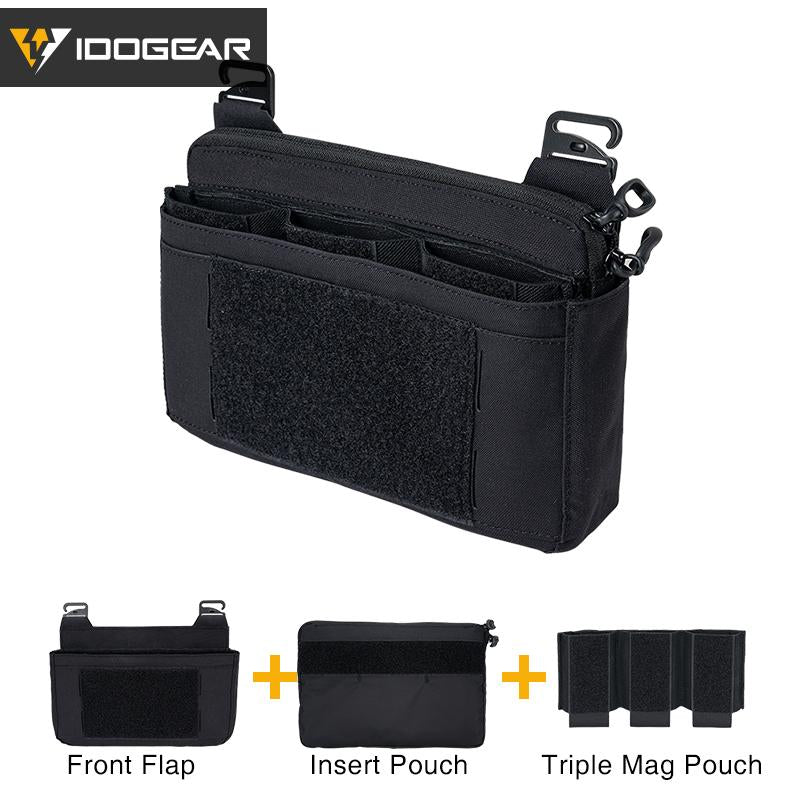 IDOGEAR Tactical DOPE Triple Mag Pouch+front Flap+insert Pouch 500D Nylon Military Camping Hiking Outdoor Multifunctional Quick Release Set