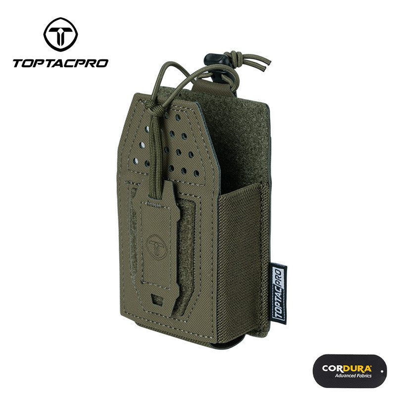 TOPTACPRO Tactical Mini Radio Pouch MOLLE System Interphone Pouch Elastic Buckle Duty Camouflage Military Fans Wargame Outdoor Hiking Training Gear 8524