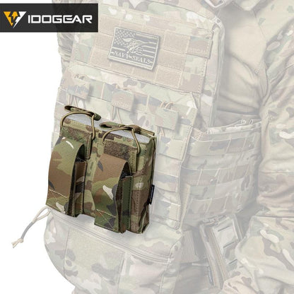 IDOGEAR Tactical Double Magazine Pouch For 9mm & 5.56 Military MOLLE Mag Carrier Double Top Open 3546